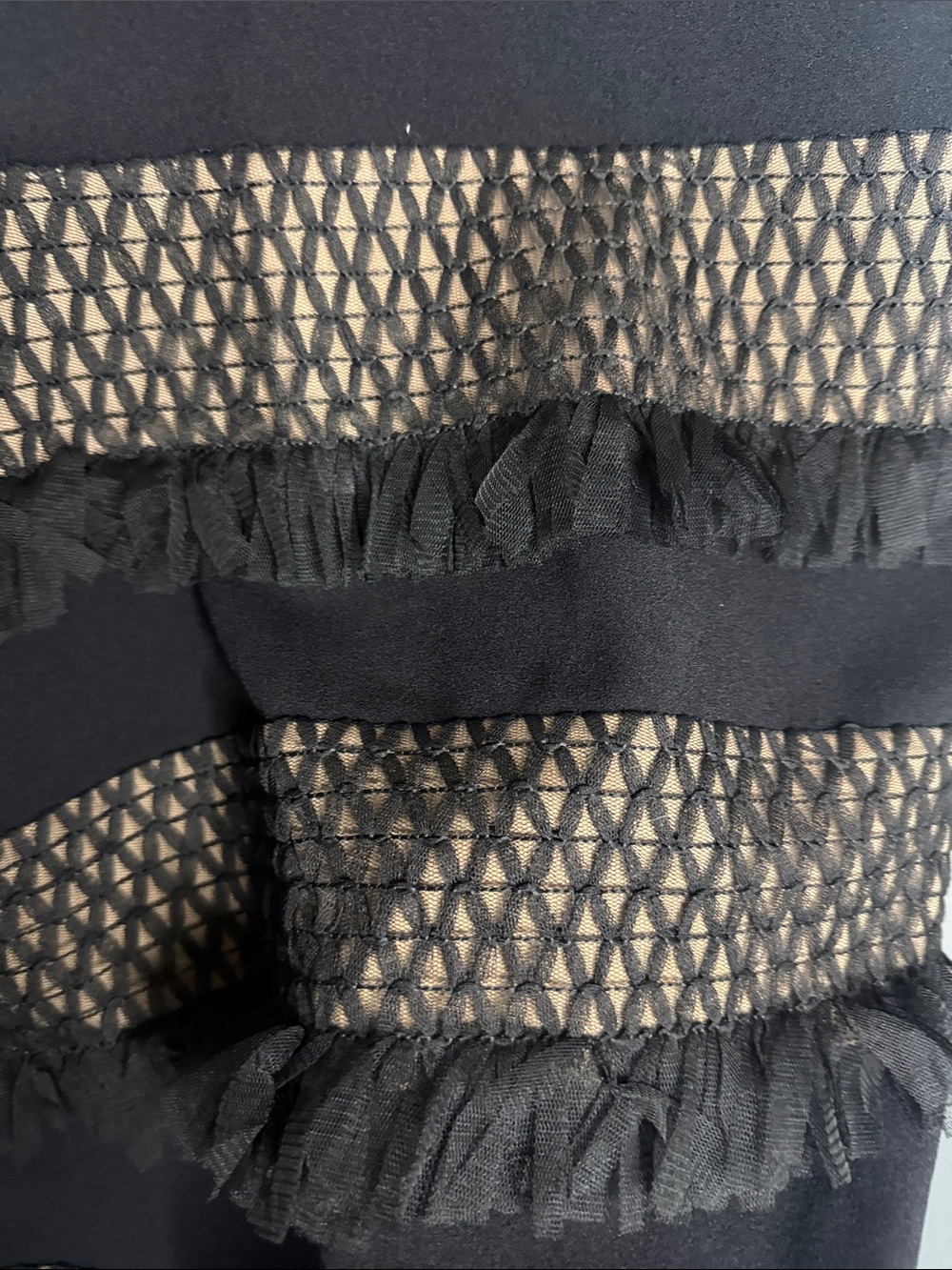 Black Mini Dress with Bronze-Patterned Trim and V-Neck - Picture 9 of 12